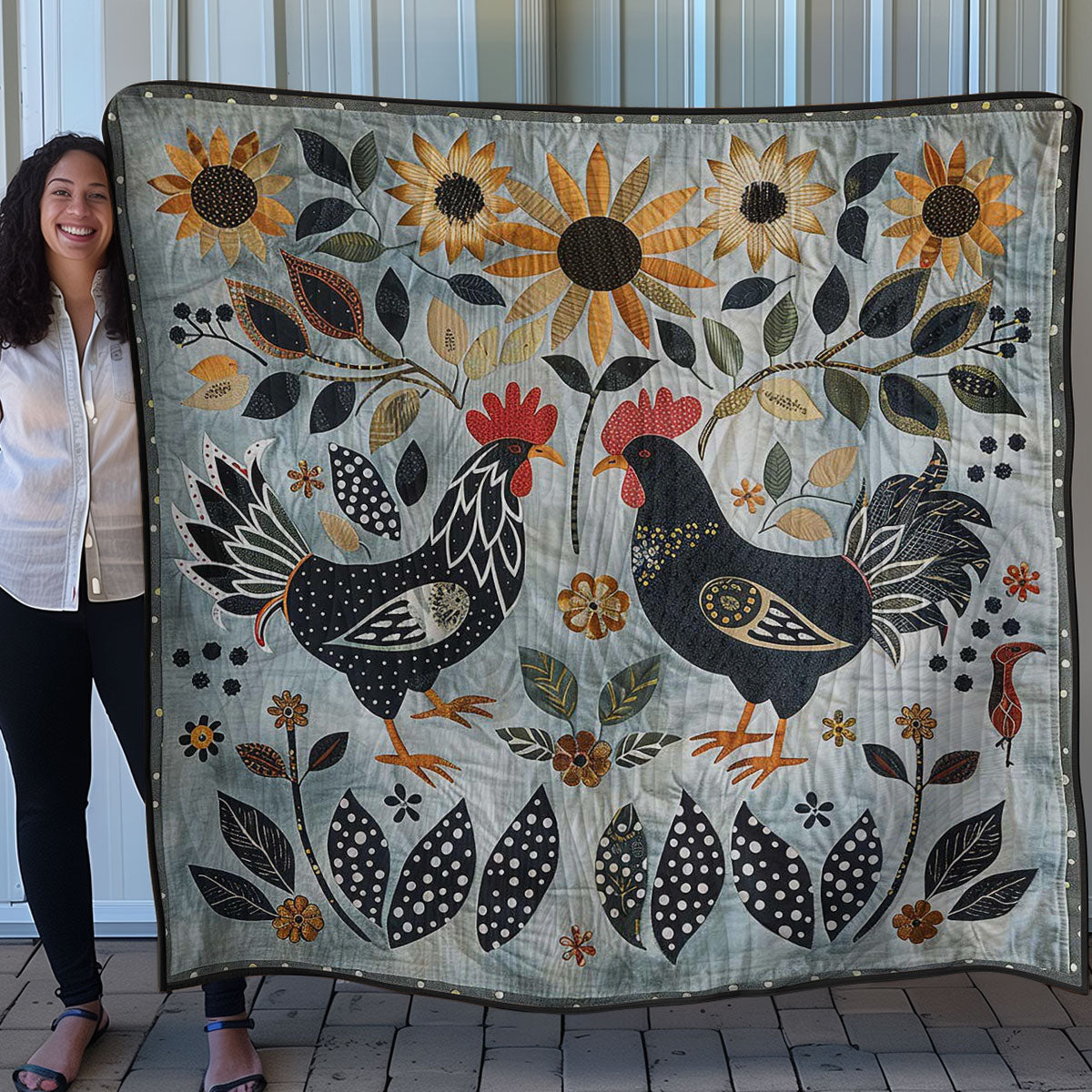 Roosters And Sunflowers WM2507001CL Quilt