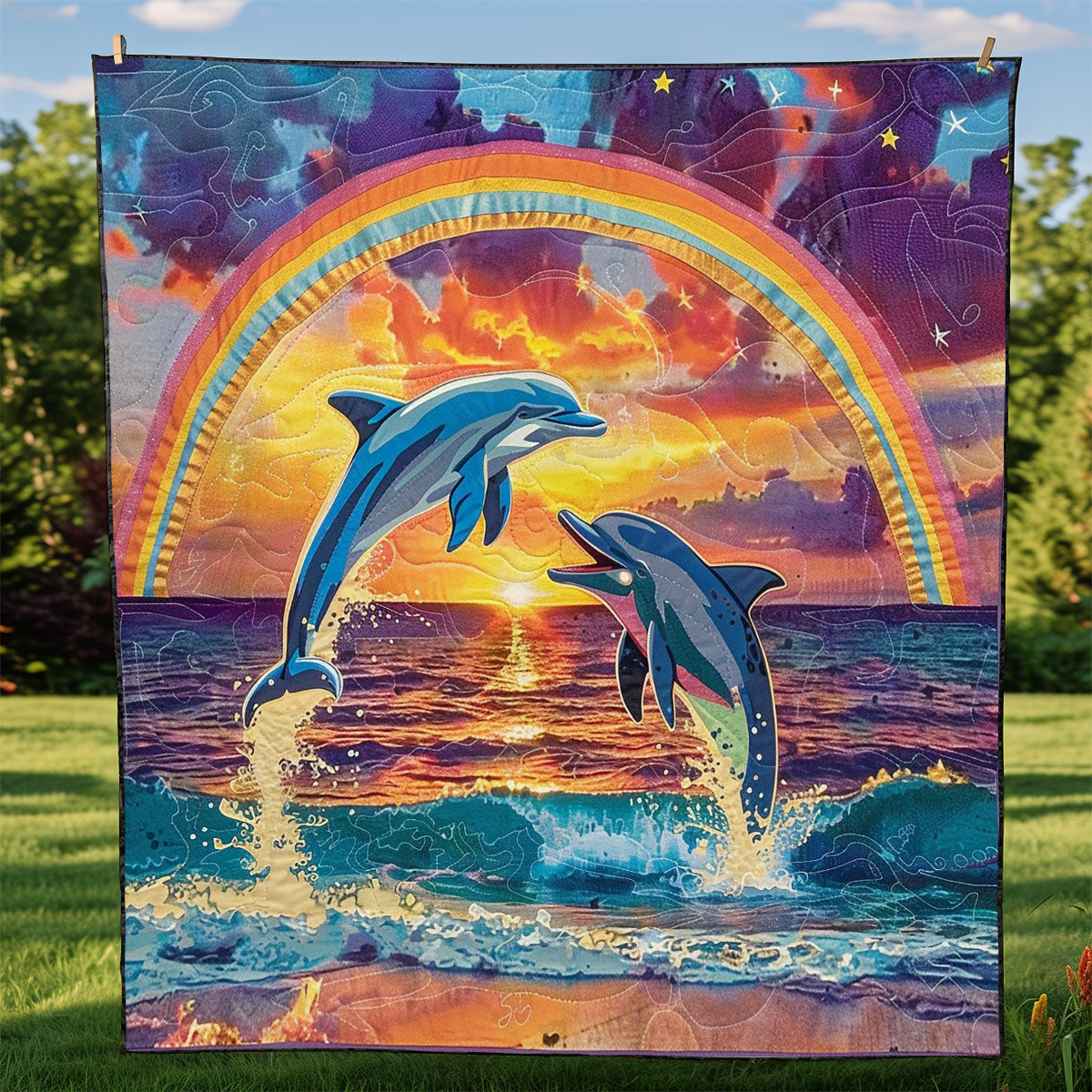Happy Sunset Dolphins Couple WM0909018CL Quilt
