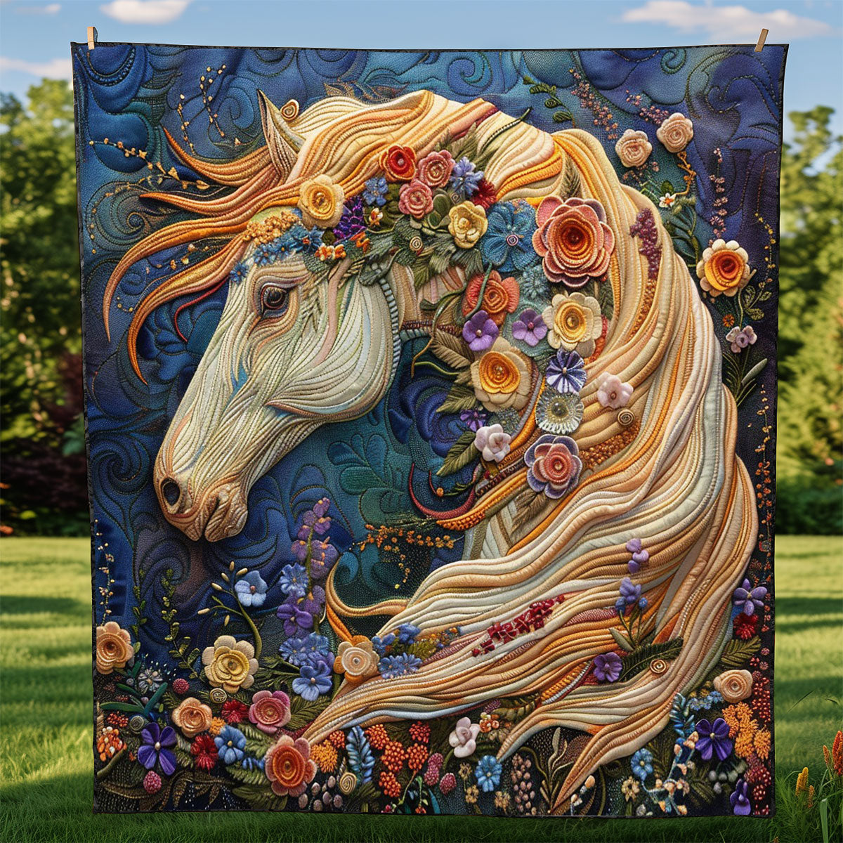 Horse Flowing Floral Mane WM0909016CL Quilt