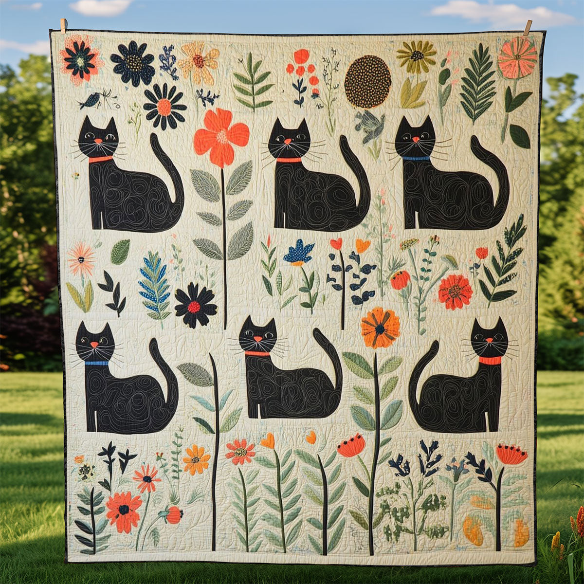 Joyful Black Cat WM3008028CL Quilt