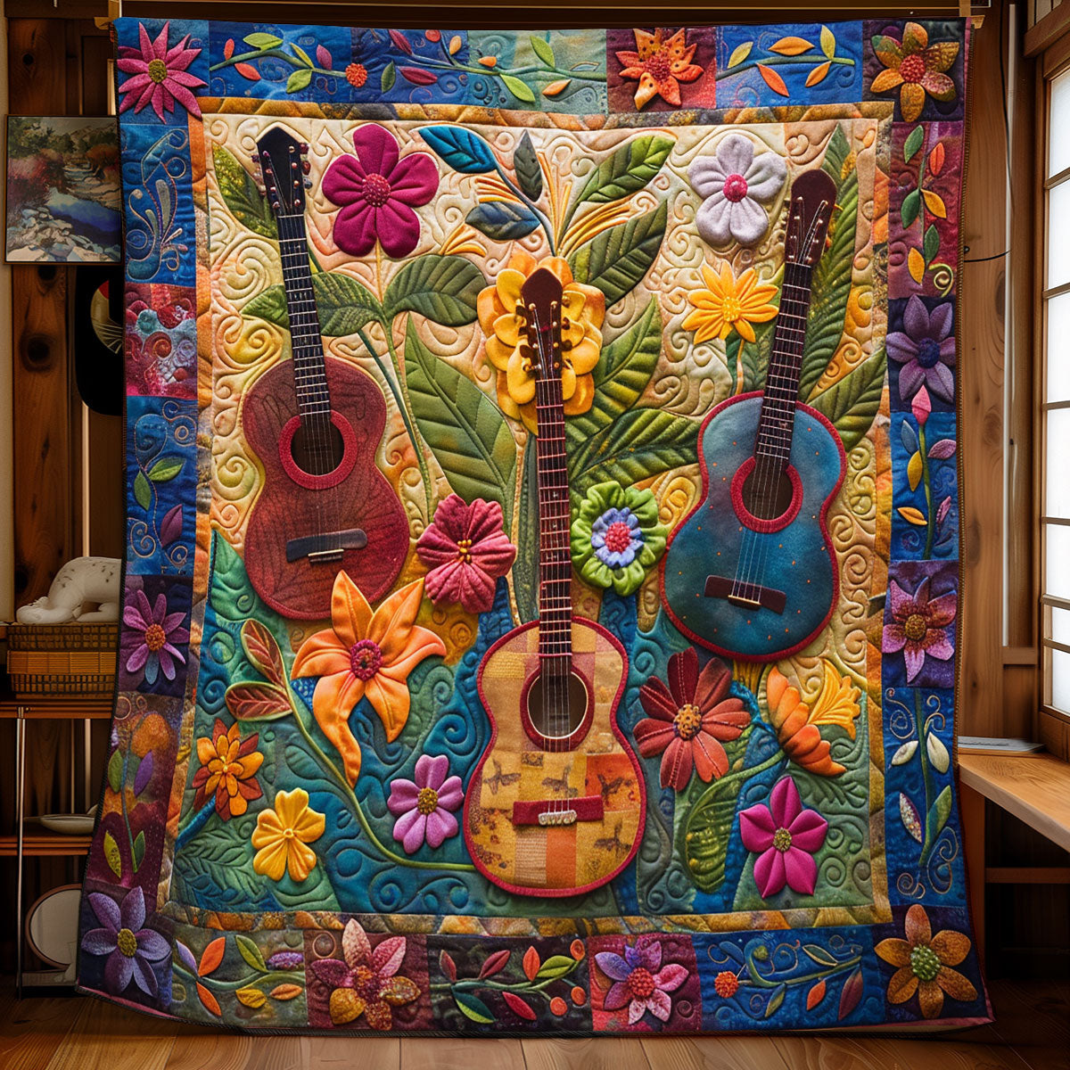 Trippy Guitar Blossoms WN2208137CL Quilt