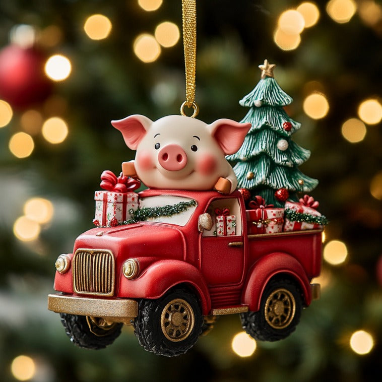 Red Truck Pig XR1810016CL Christmas Ornament
