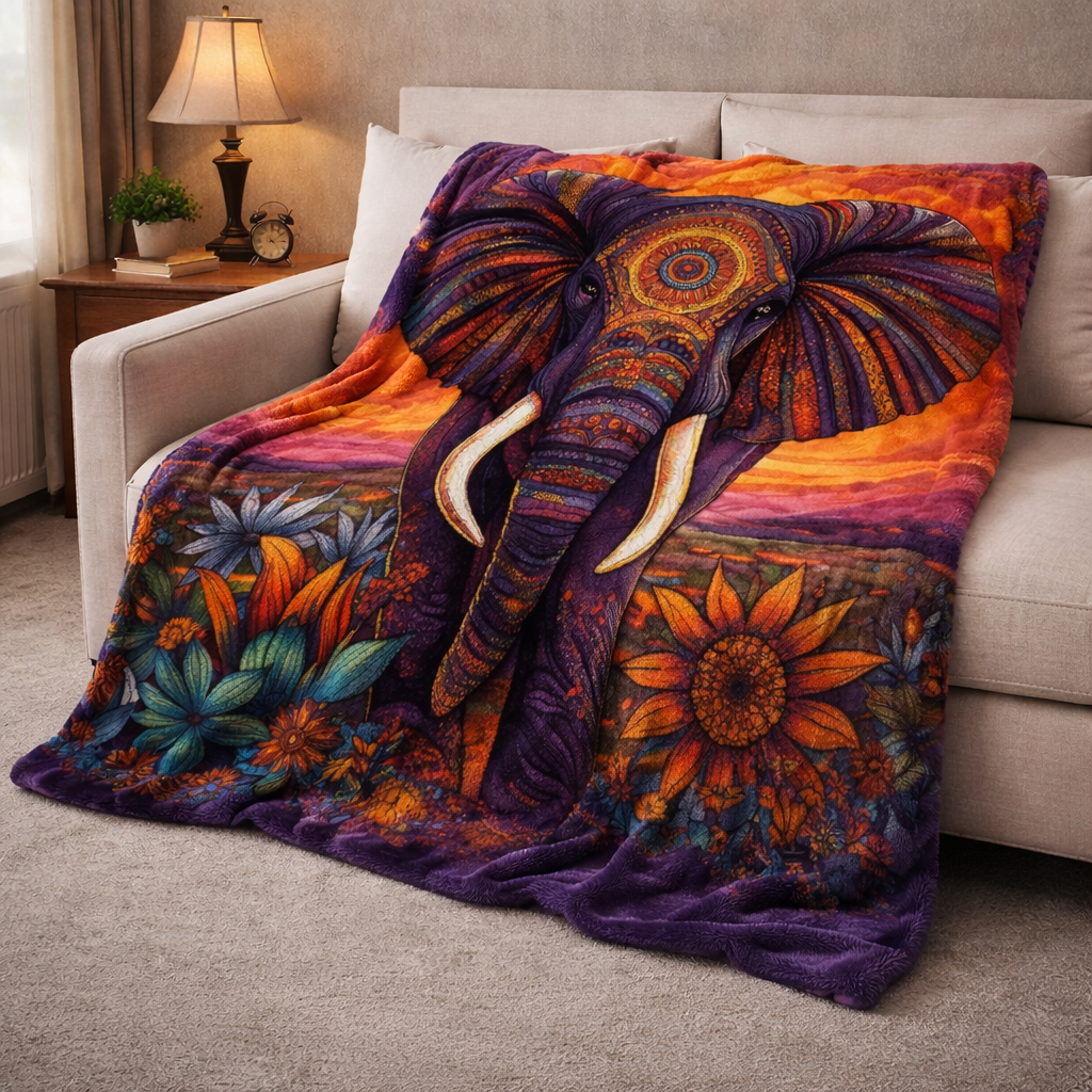 Mandala Elephant QA2401004CL Faux Fur Throw Blanket
