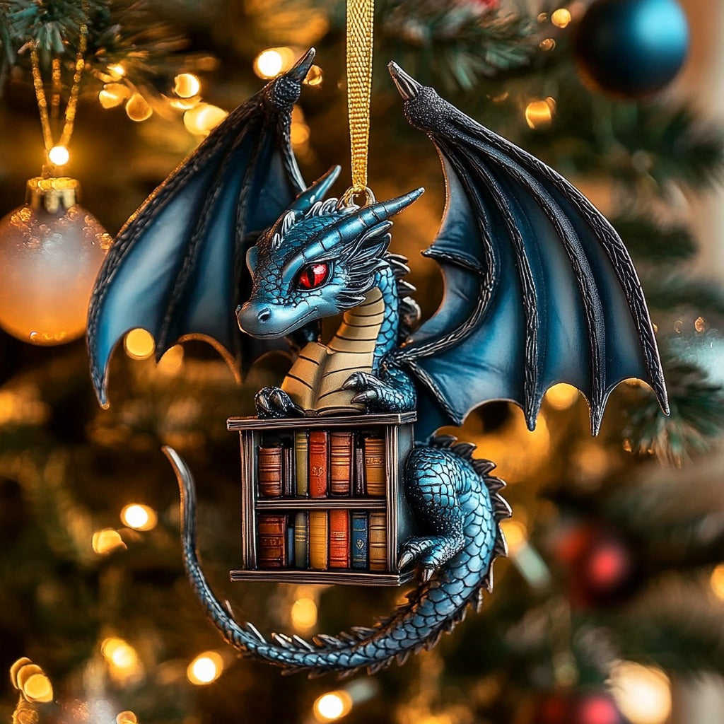 Blue Dragon And Book XR1510008CL Christmas Ornament