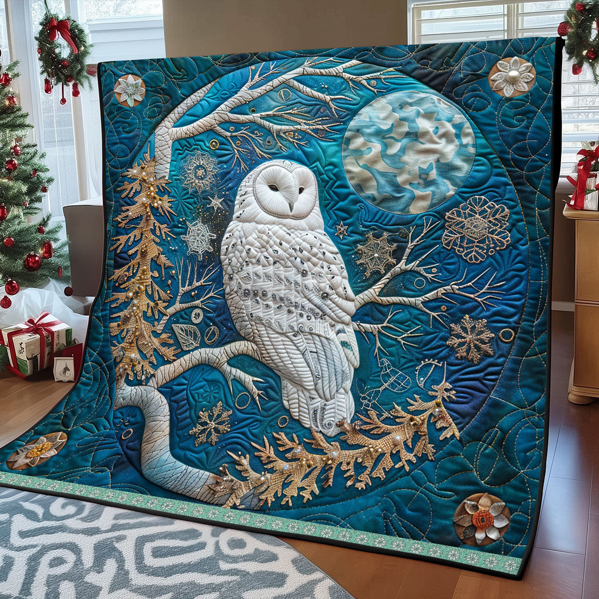 Torquoise Snow Owl WP0609042CL Quilt