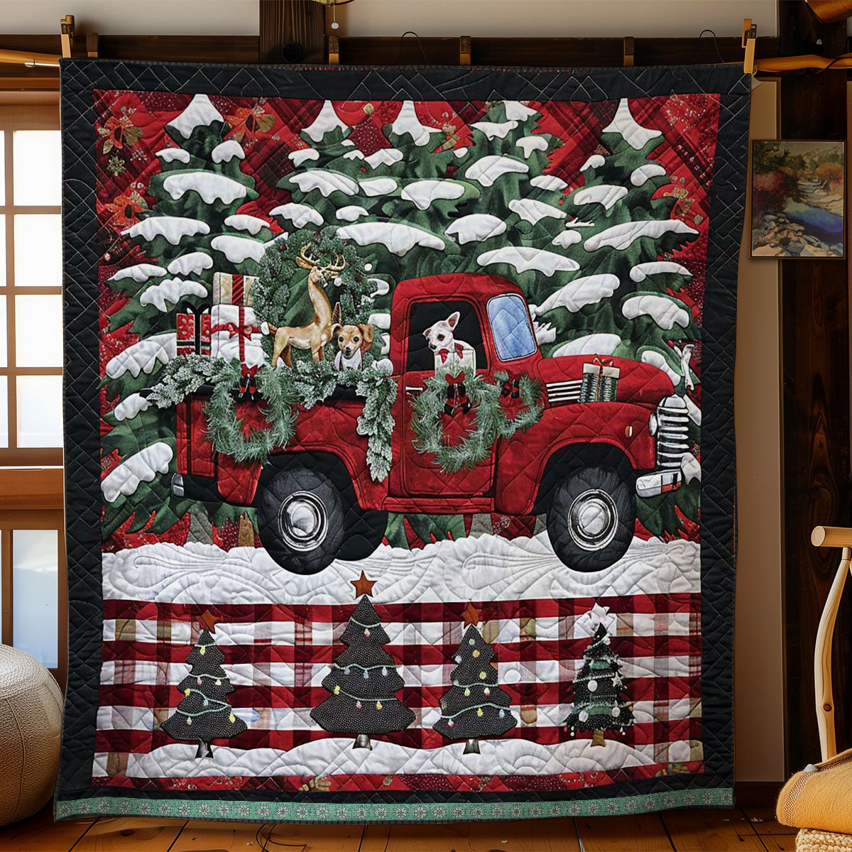 Red Truck Chihuahua Christmas WN1109025CL Quilt
