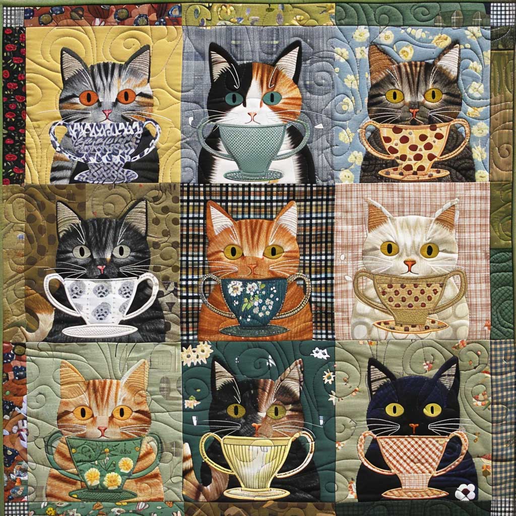 Cat Breeds And Coffee Cups XR2008014CL Quilt
