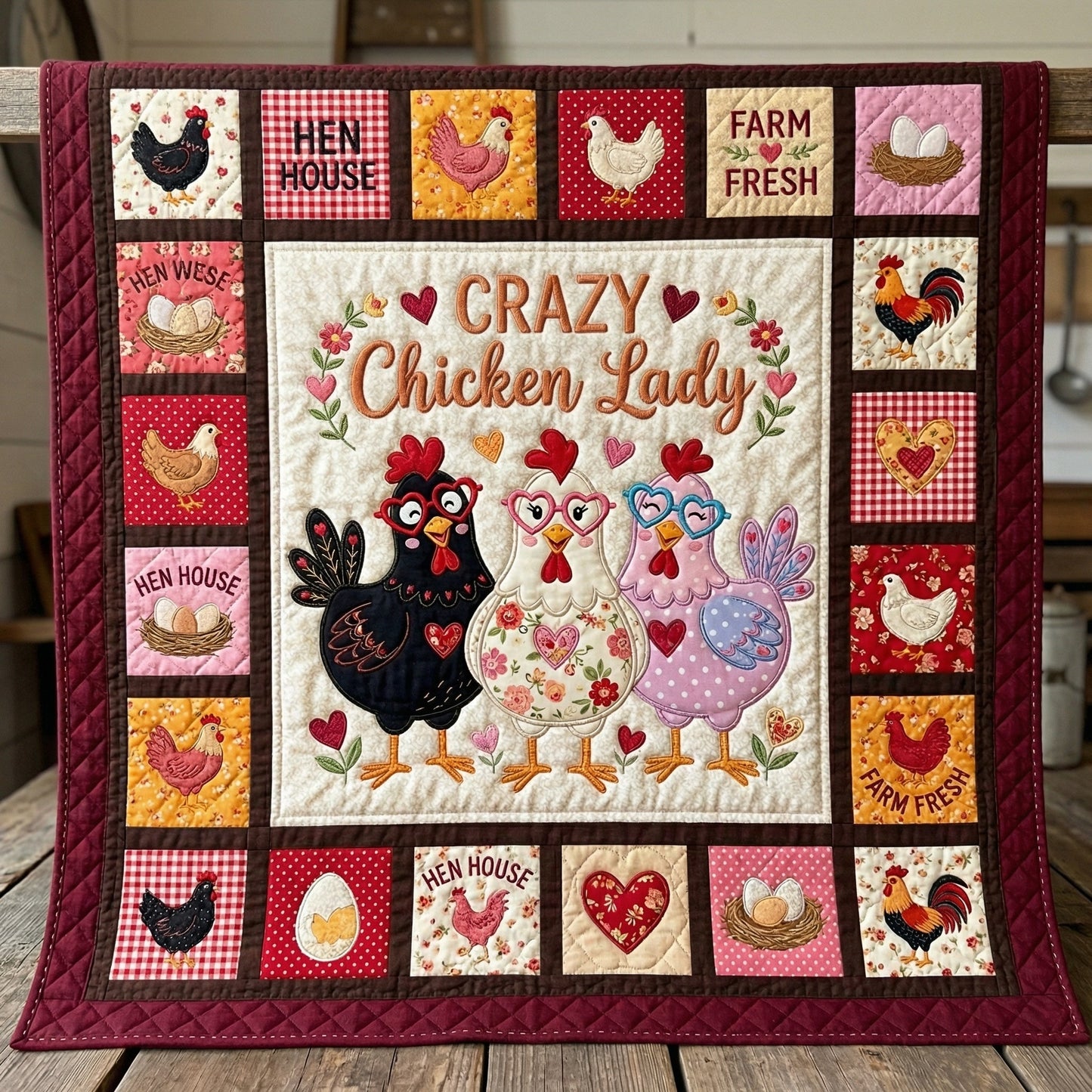 Crazy Chicken Lady XR02040078CL Quilt Blanket