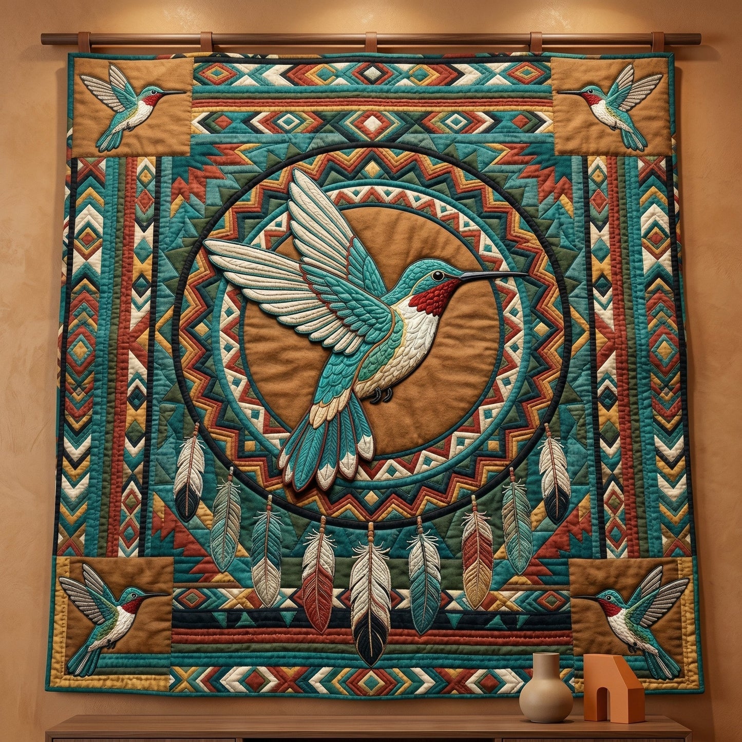 Native American Hummingbird XR0204002CL Quilt Blanket