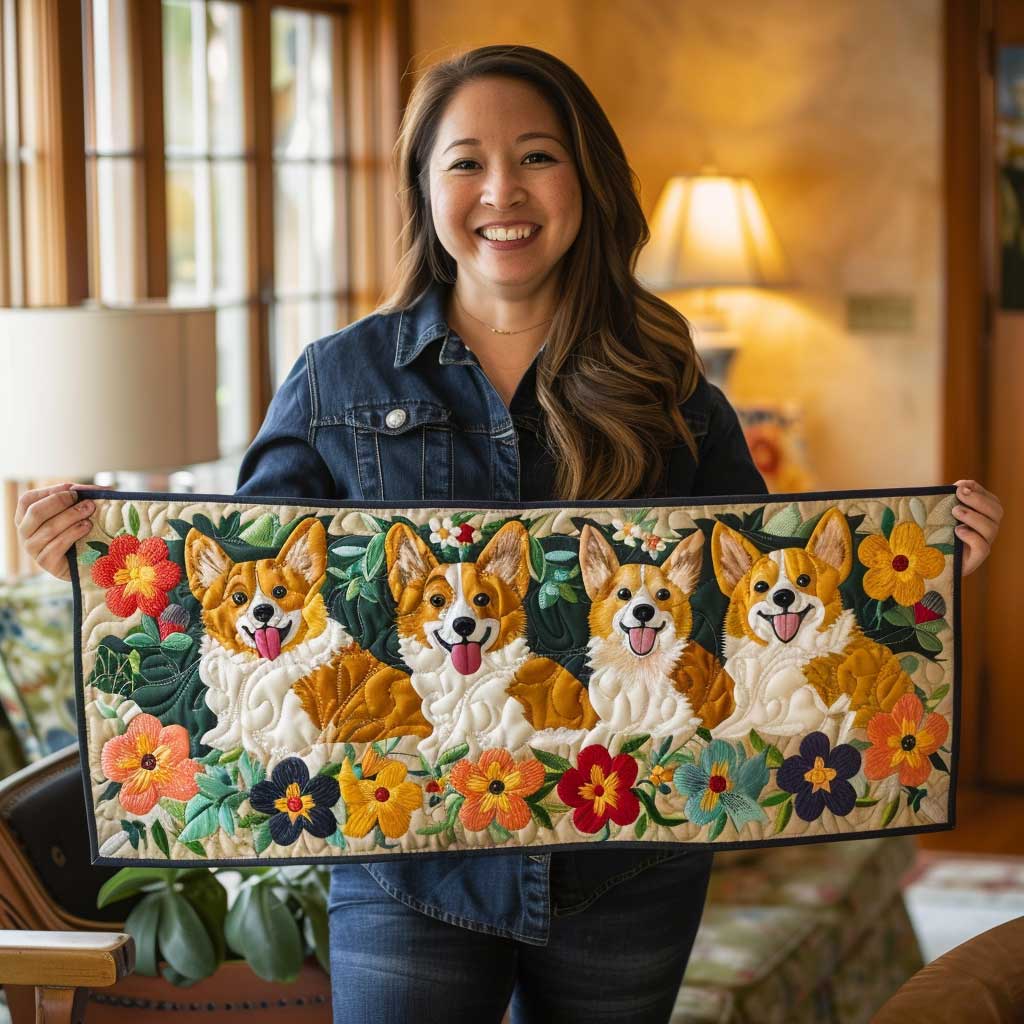 Cute Corgi WJ1209046CL Quilted Table Runner