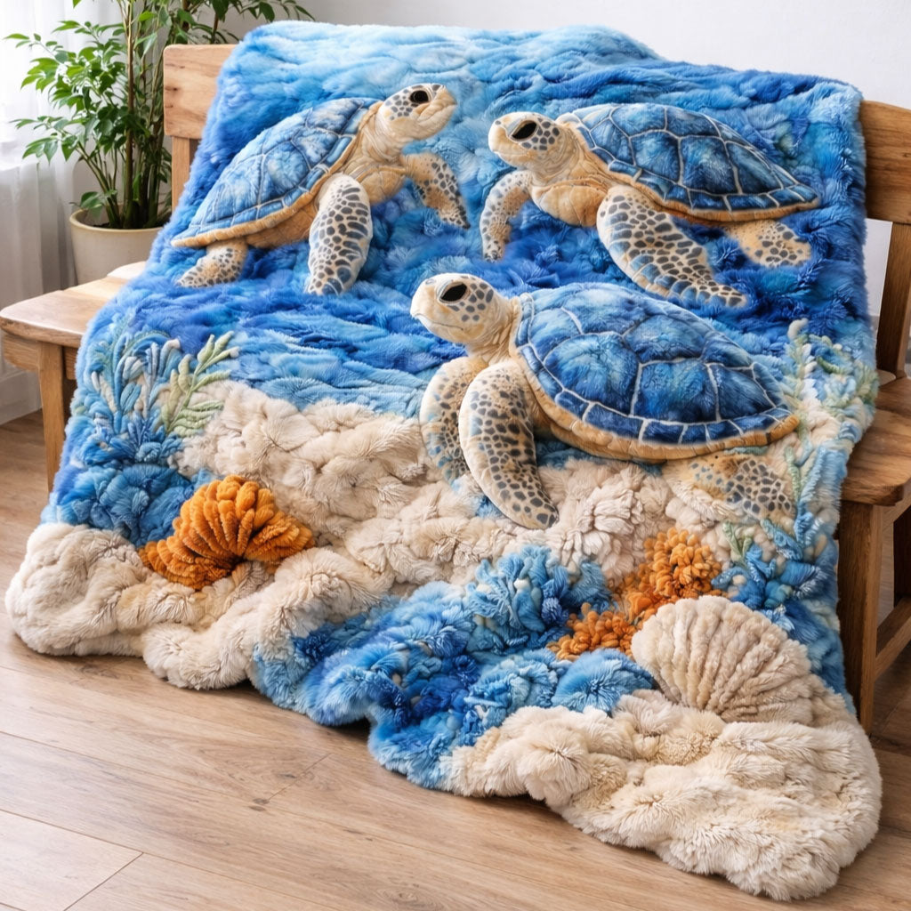 Sea Turtle WJ2101003CL Faux Fur Throw Blanket