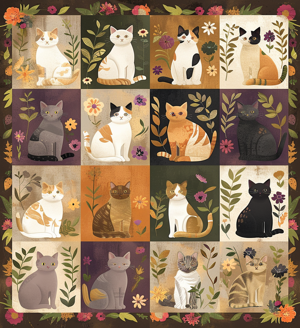 Cat With Flower YR0908001CL Quilt