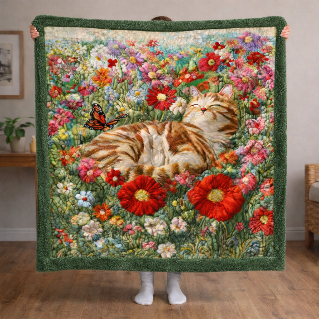 Sleeping Cat In Garden QA2201004CL Faux Fur Throw Blanket