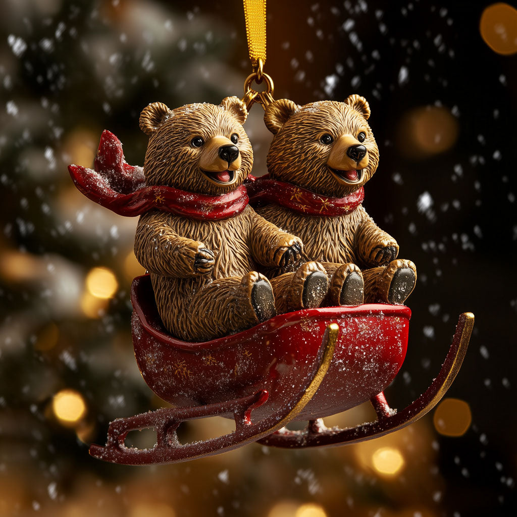 Sledding Bear Duo LT1710027CL Christmas Ornament