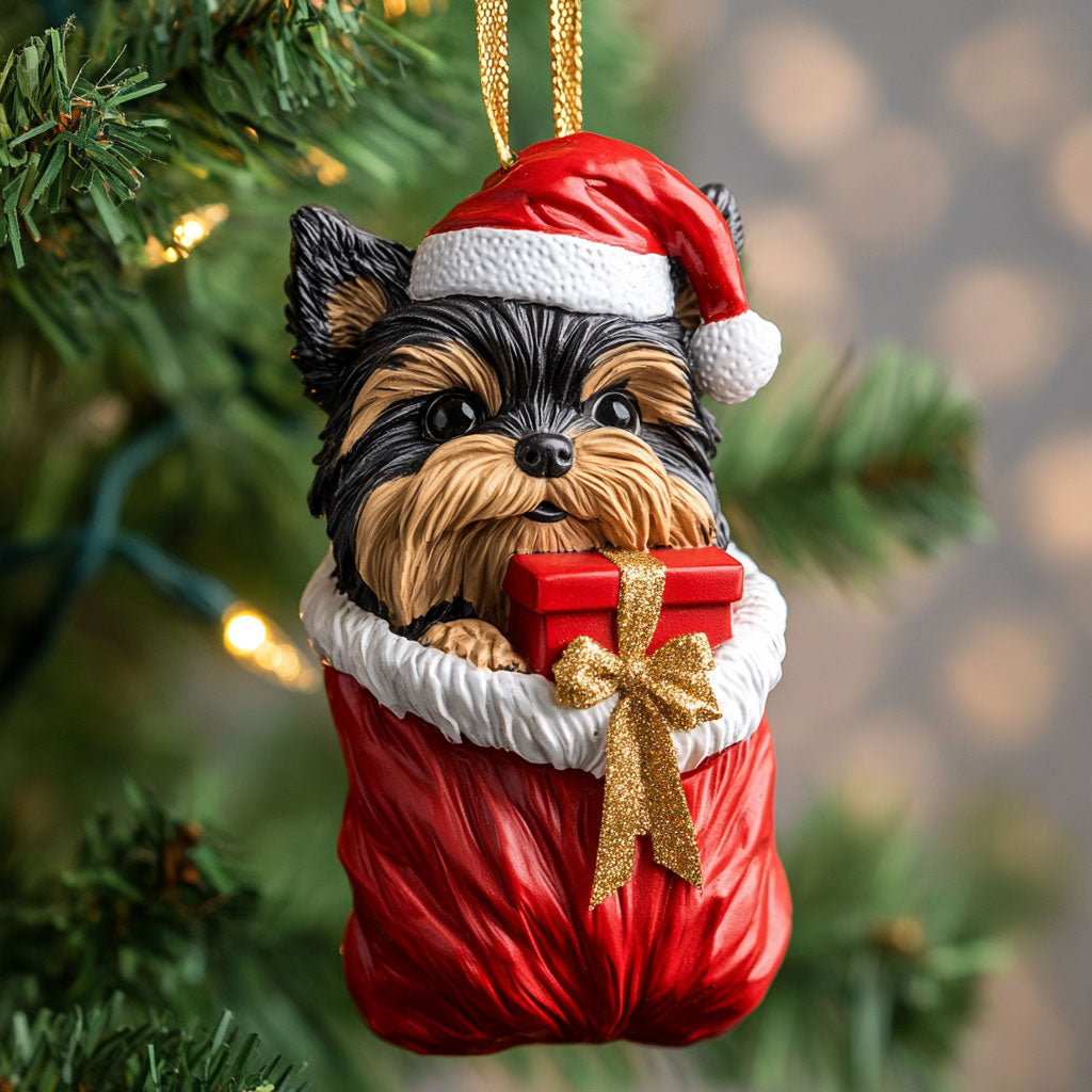 Yorkie Claus CP1710025CL Christmas Ornament