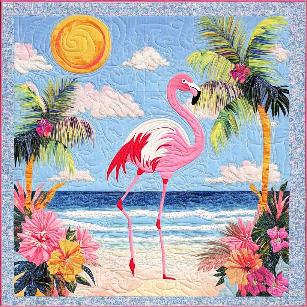 Flamingo Go To The Beach XR0608043CL Quilt