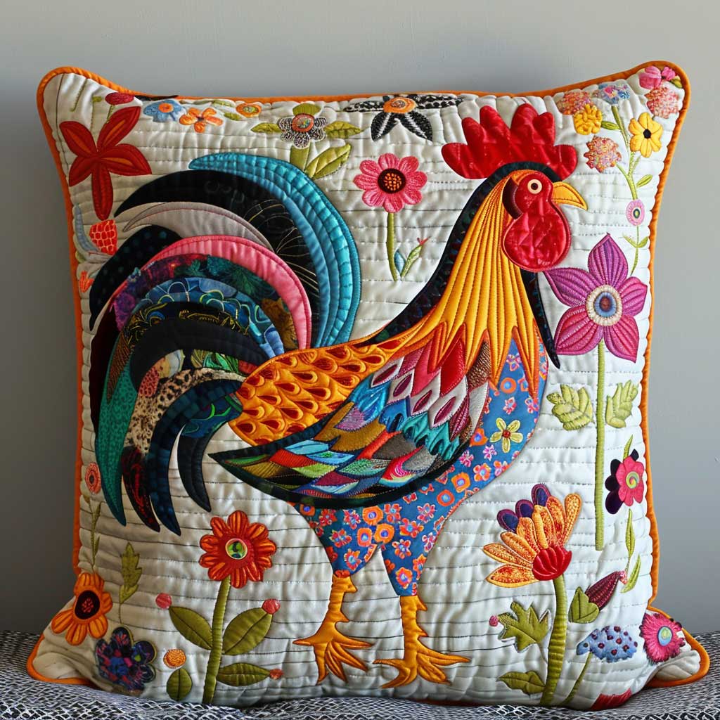 Floral Fabric Rooster XR2407017CL Quilt Pillow Case