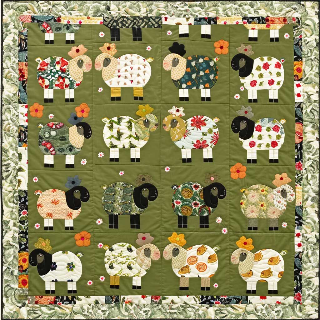 Floral Sheeps XR2106019CL Quilt