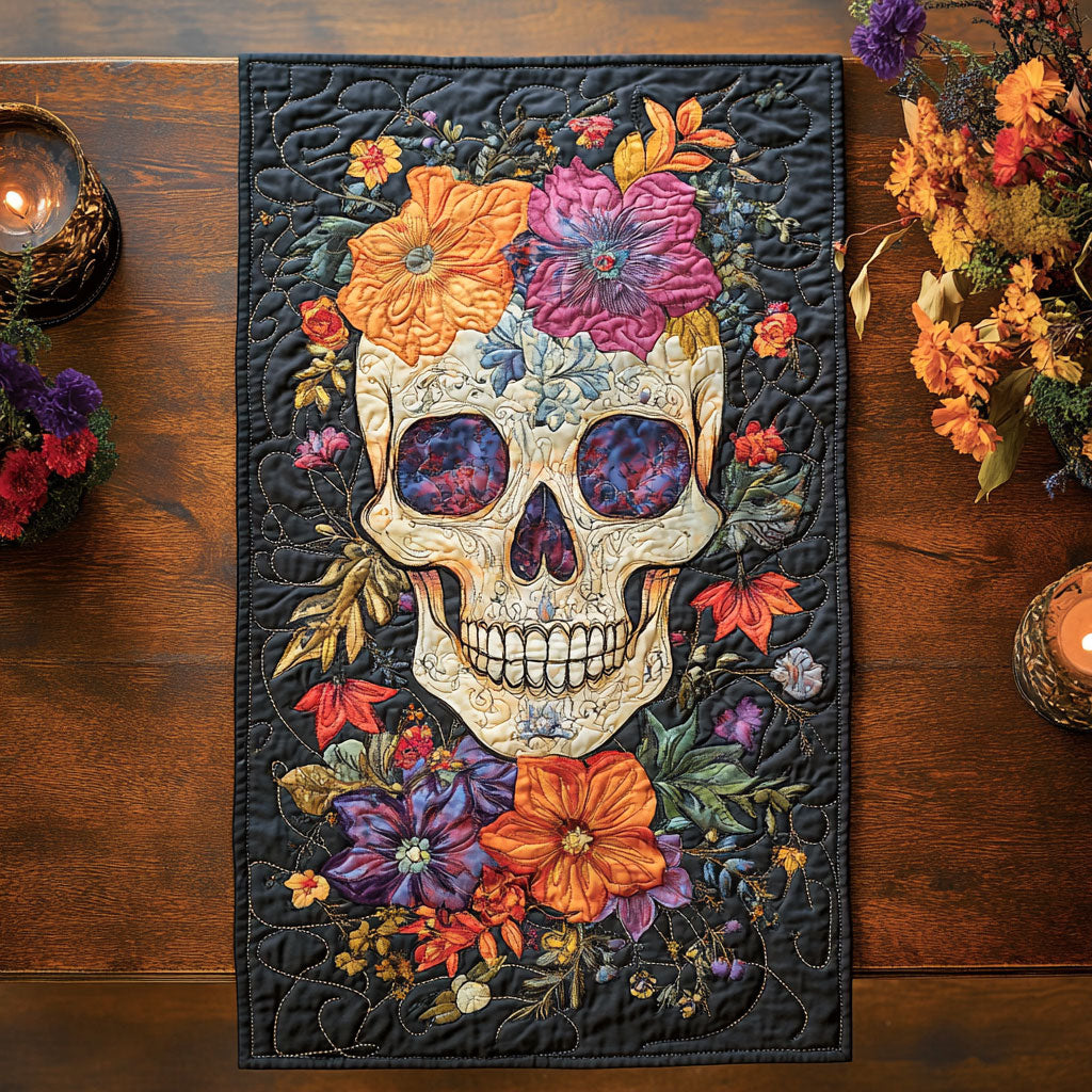 Floral Skull WU0303031CL Quilted Table Runner