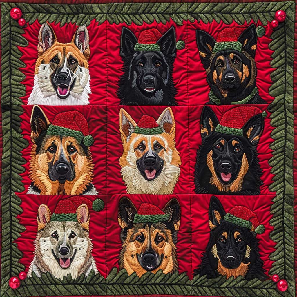 German Shepherds Wearing Christmas Hats XR1508021CL Quilt