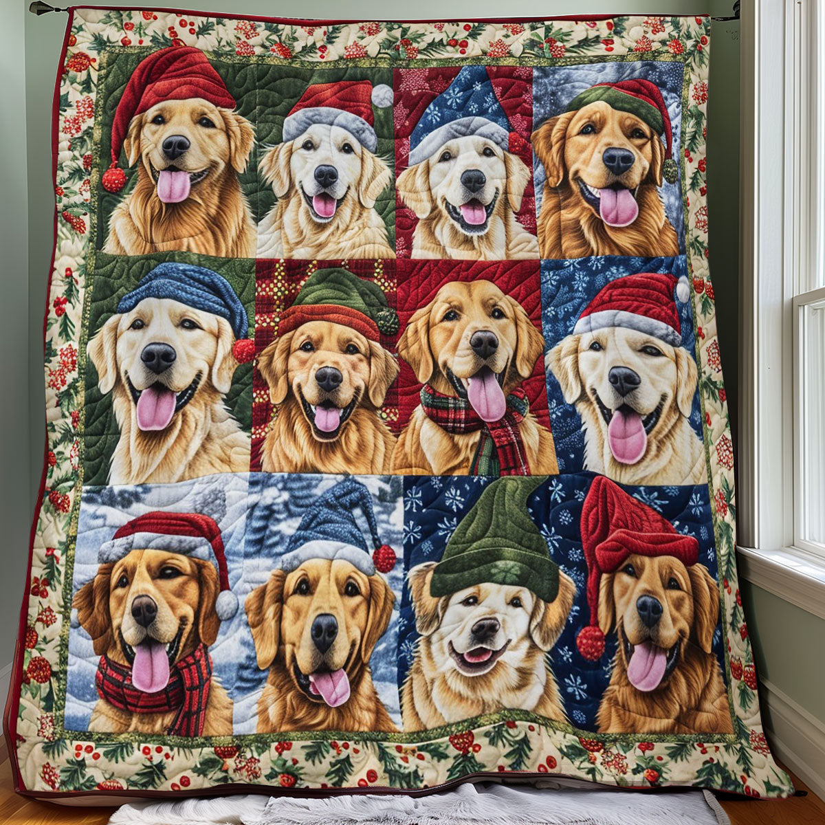 Joyful Goldens At Christmas WO1508005CL Quilt