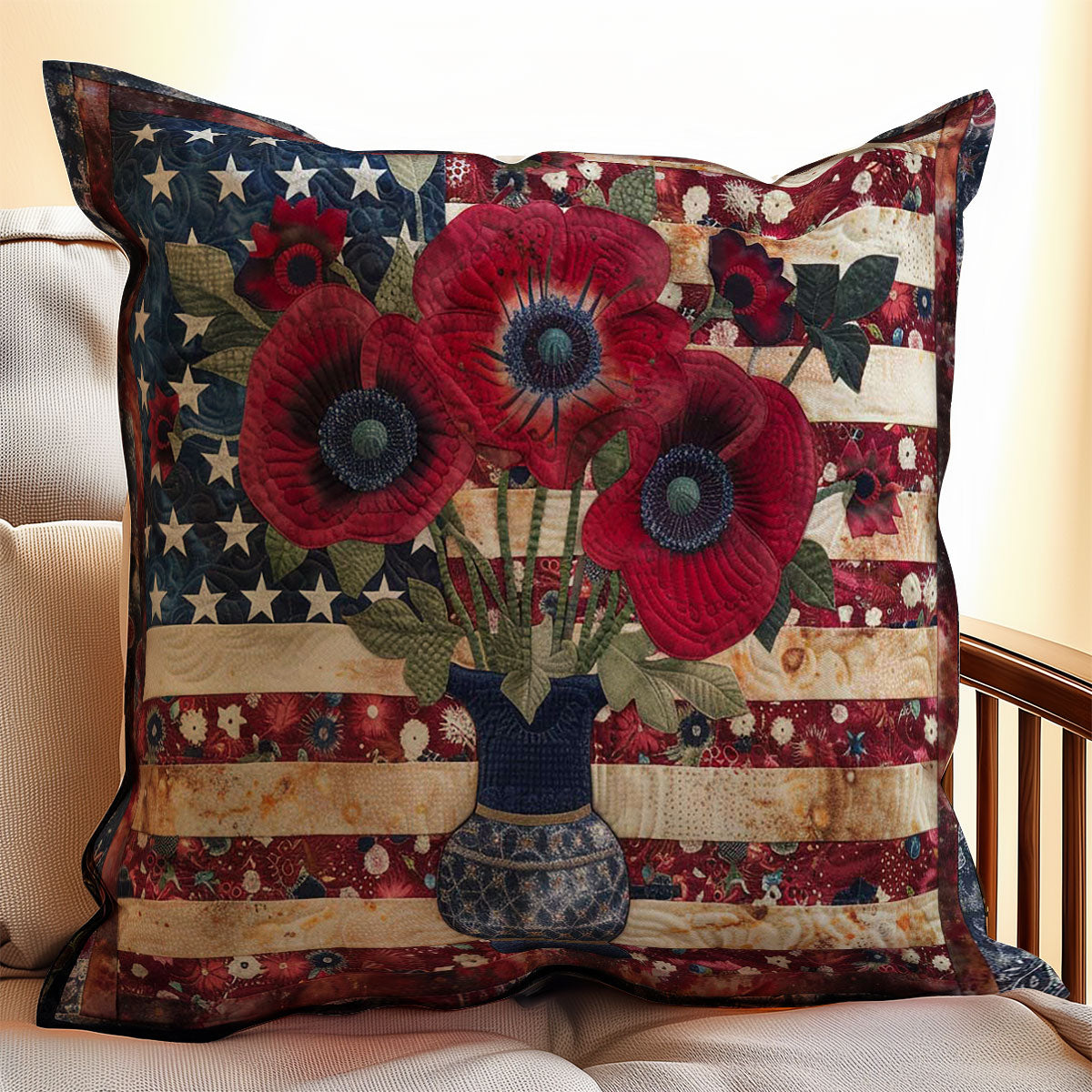 American Patriotic Flower WJ1507024CL Quilt Pillow Case