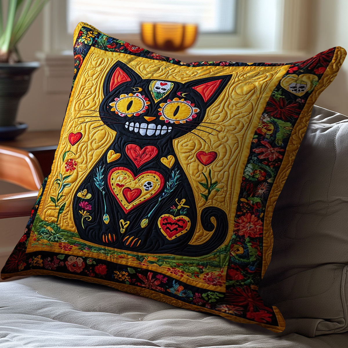 Calavera Cat WJ1010035CL Quilt Pillow Case