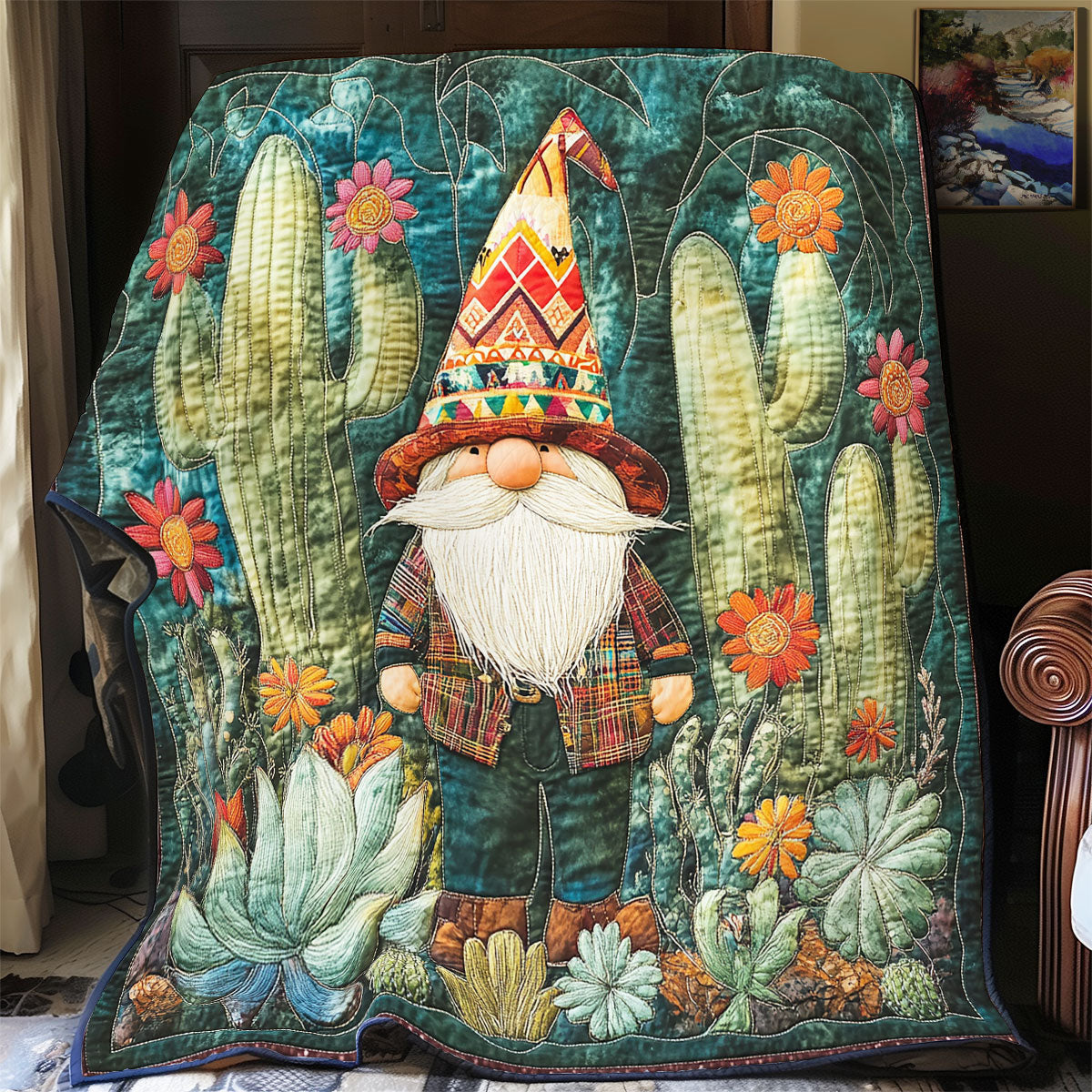 Gnome And Cactus WU2512008CL Quilt