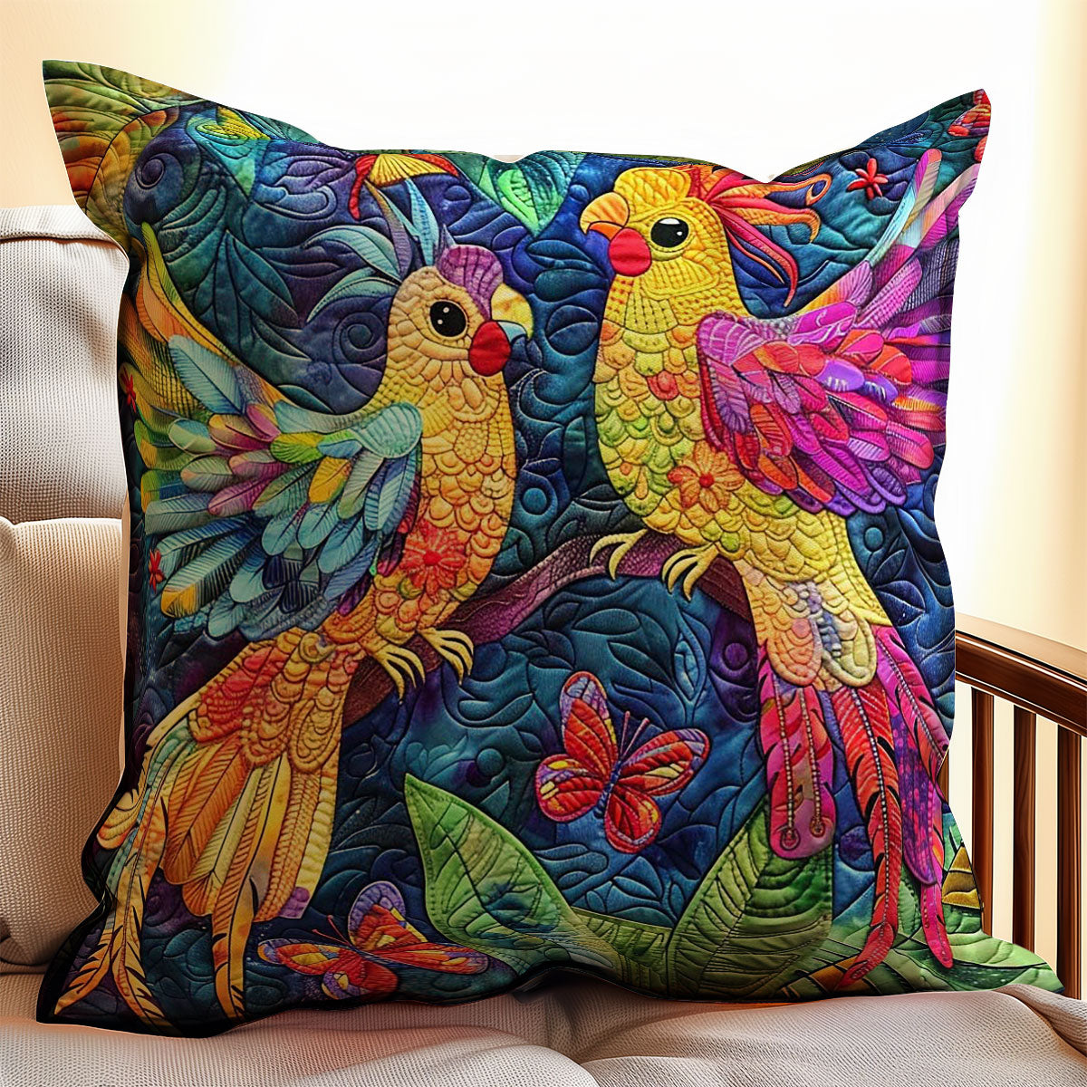 Colorful Cockatiel Couple WJ2308033CL Quilt Pillow Case