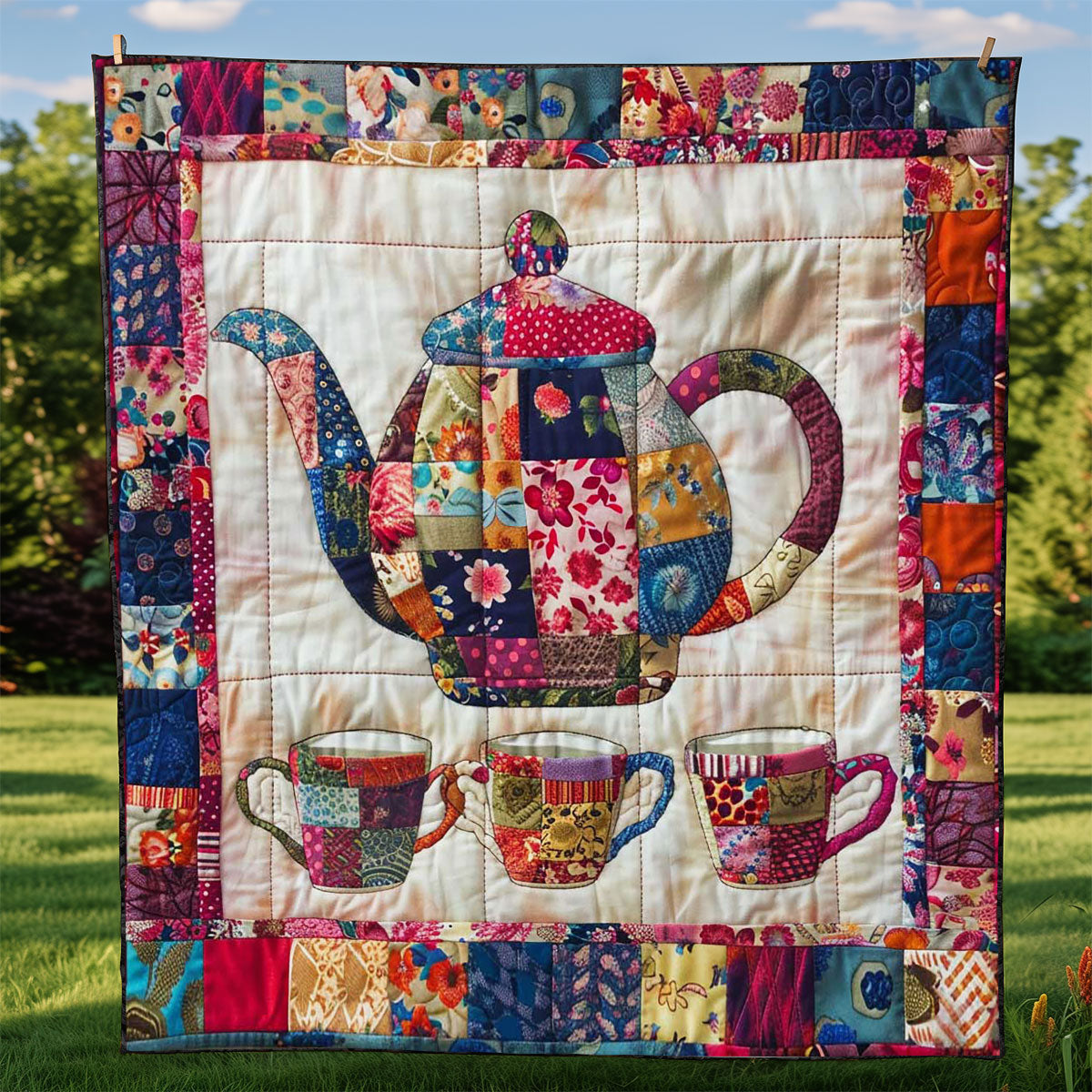 Flower Patchwork Teaset WJ1009014CL Quilt