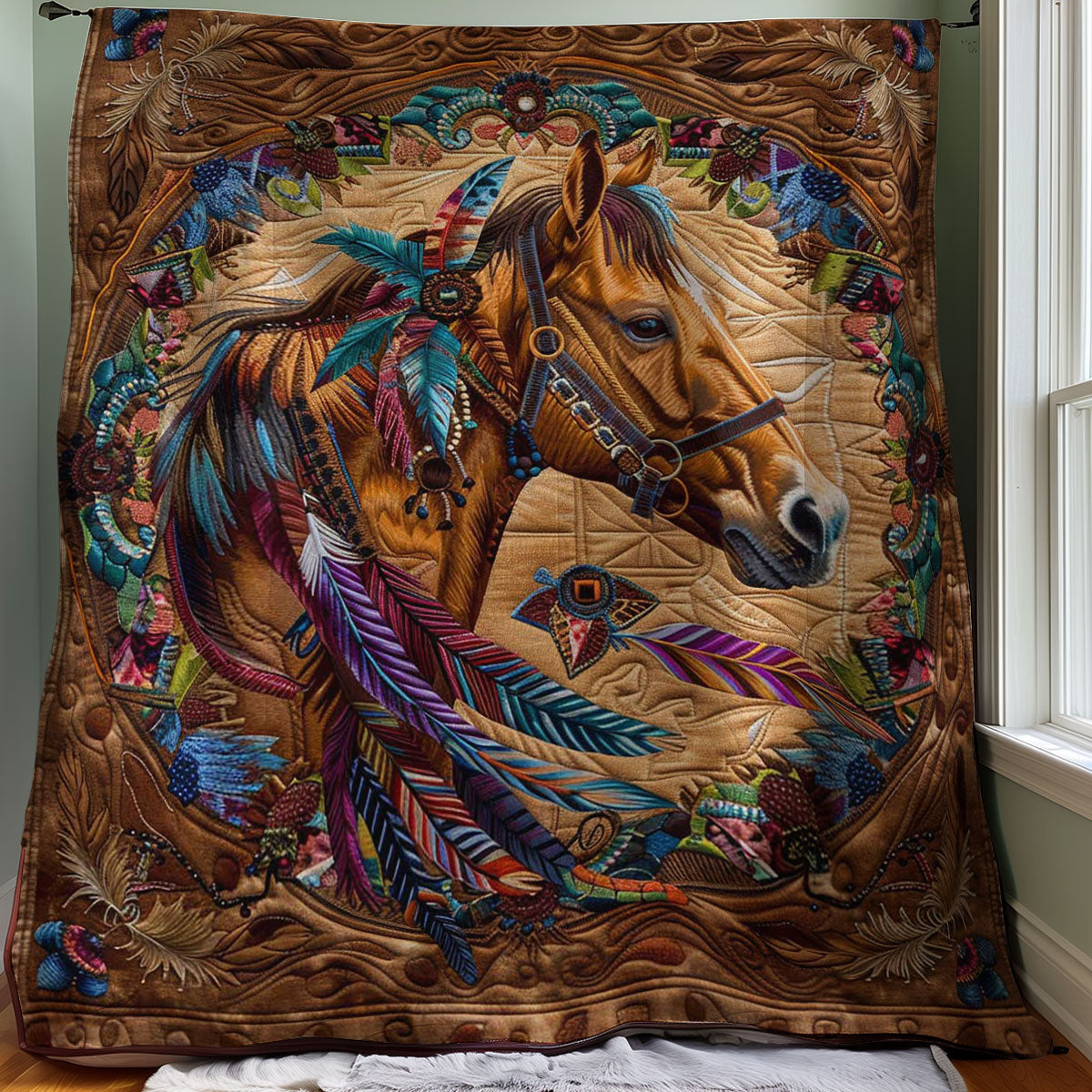 Native American Inspired Horse WJ2806008CL Quilt