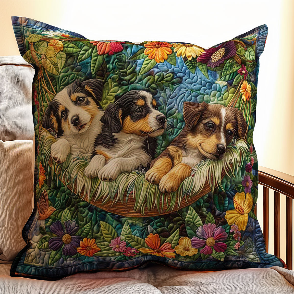 Puppies In The Garden WJ2708045CL Quilt Pillow Case
