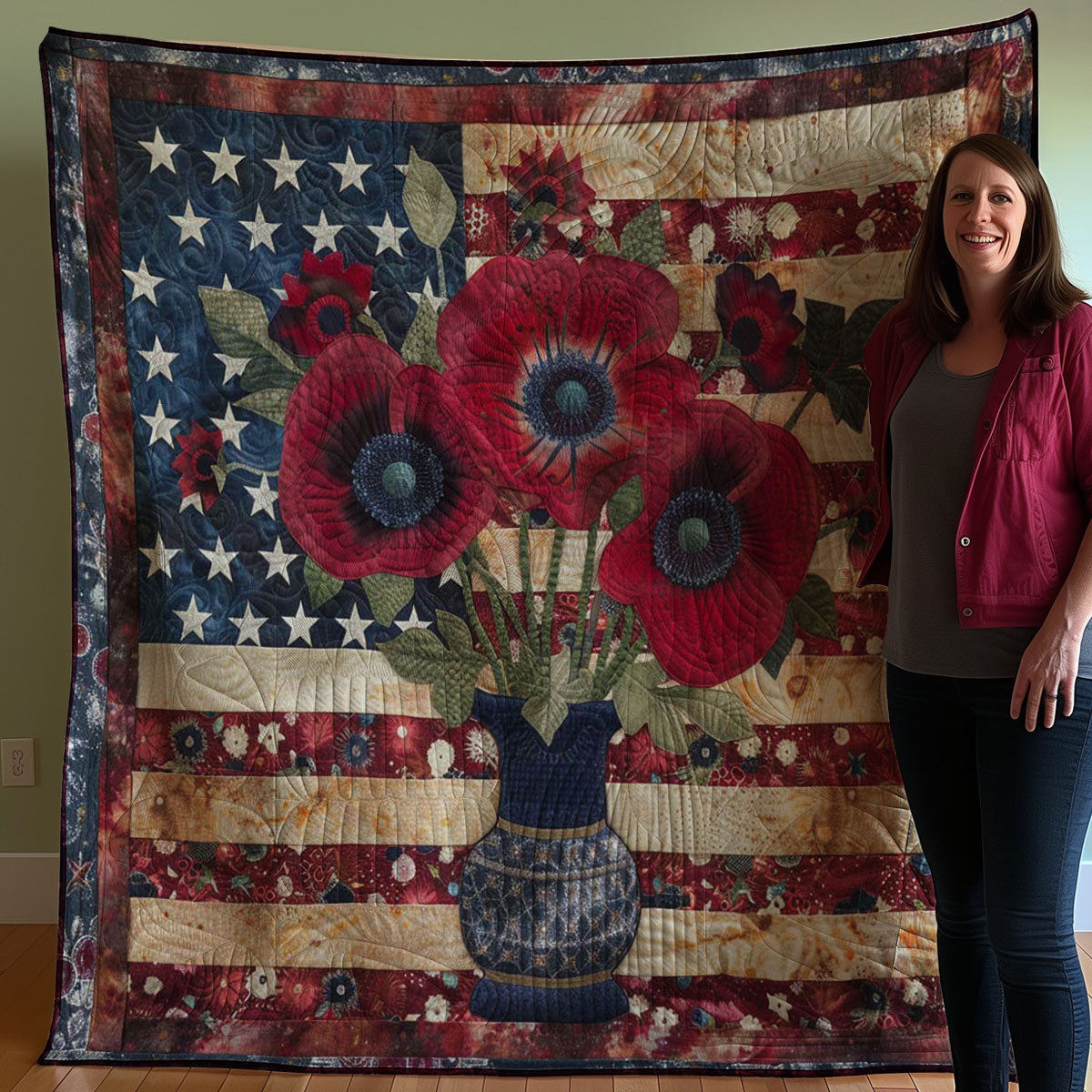 American Patriotic Flower WJ1507003CL Quilt