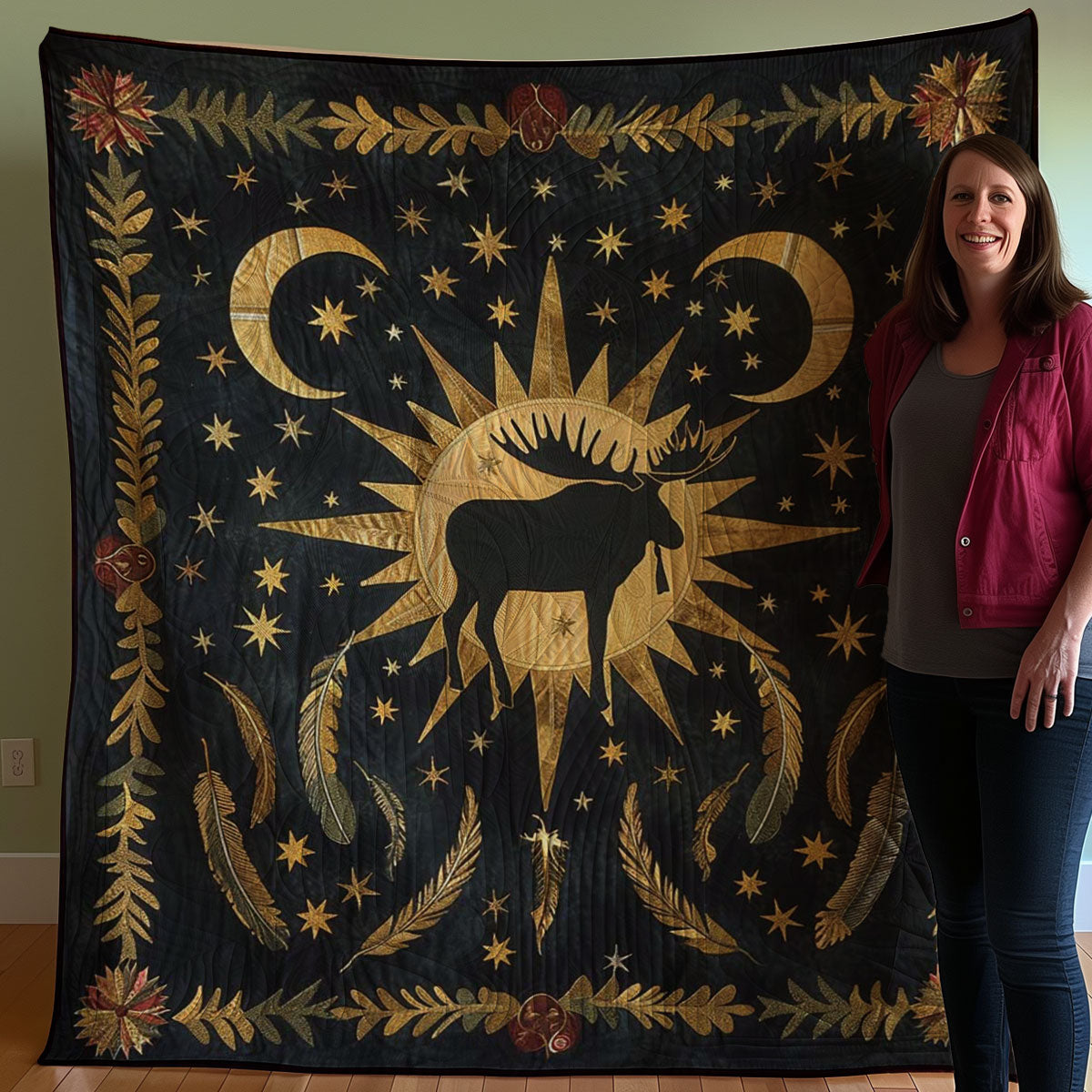 Moose Native American WJ1007025CL Quilt