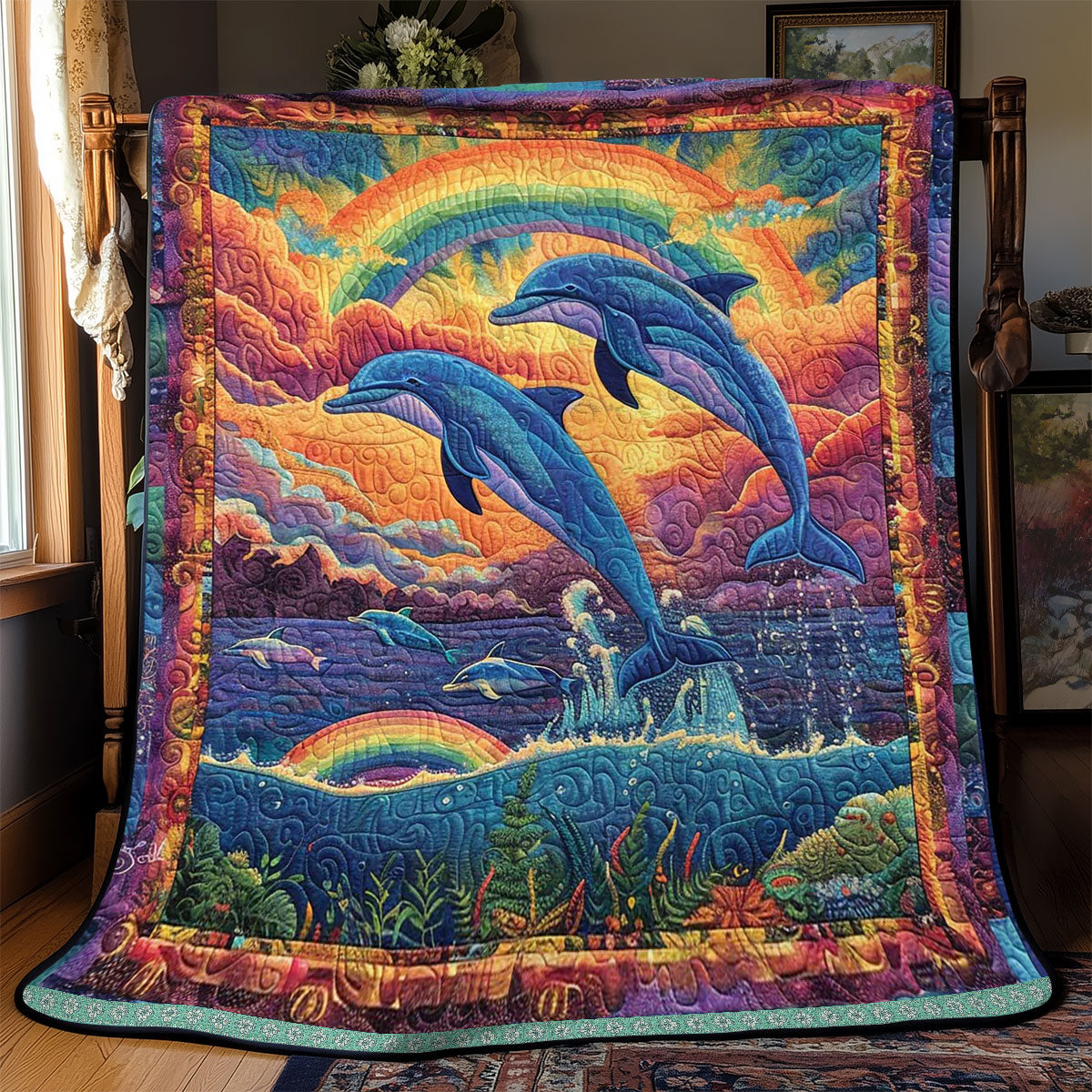 Rainbow Dolphin WJ1609023CL Quilt