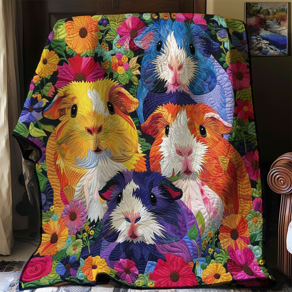Colorful Flower Guinea Pigs WJ2708012CL Quilt