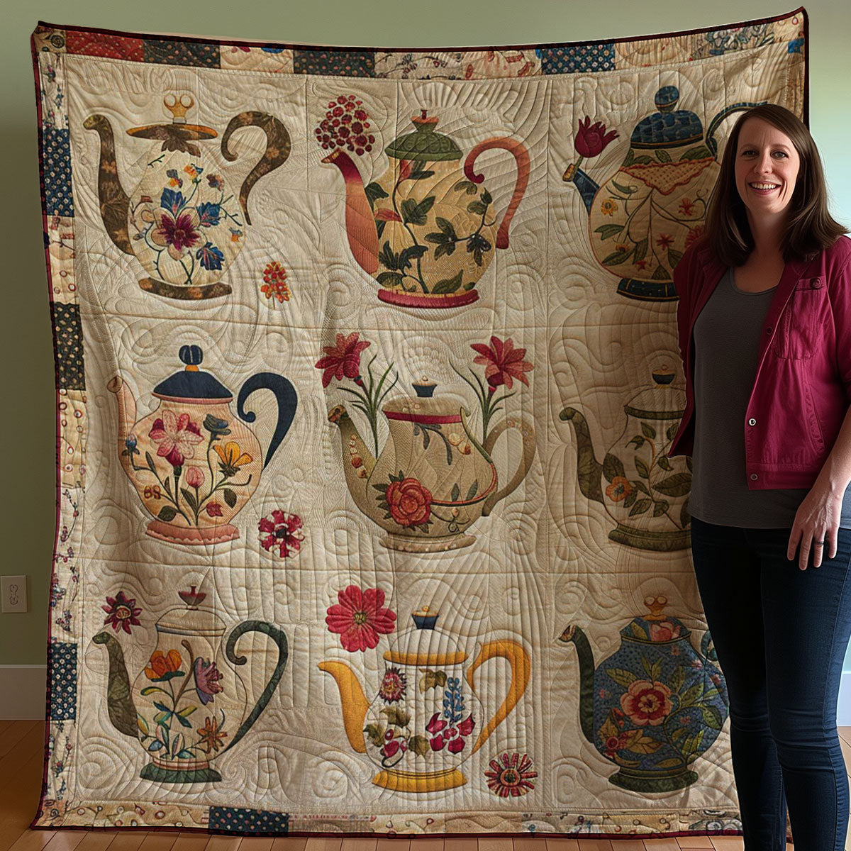 Floral Teapots WJ2407019CL Quilt