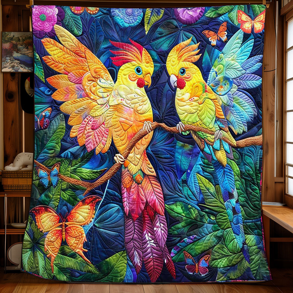 Colorful Cockatiel Couple WJ2308008CL Quilt