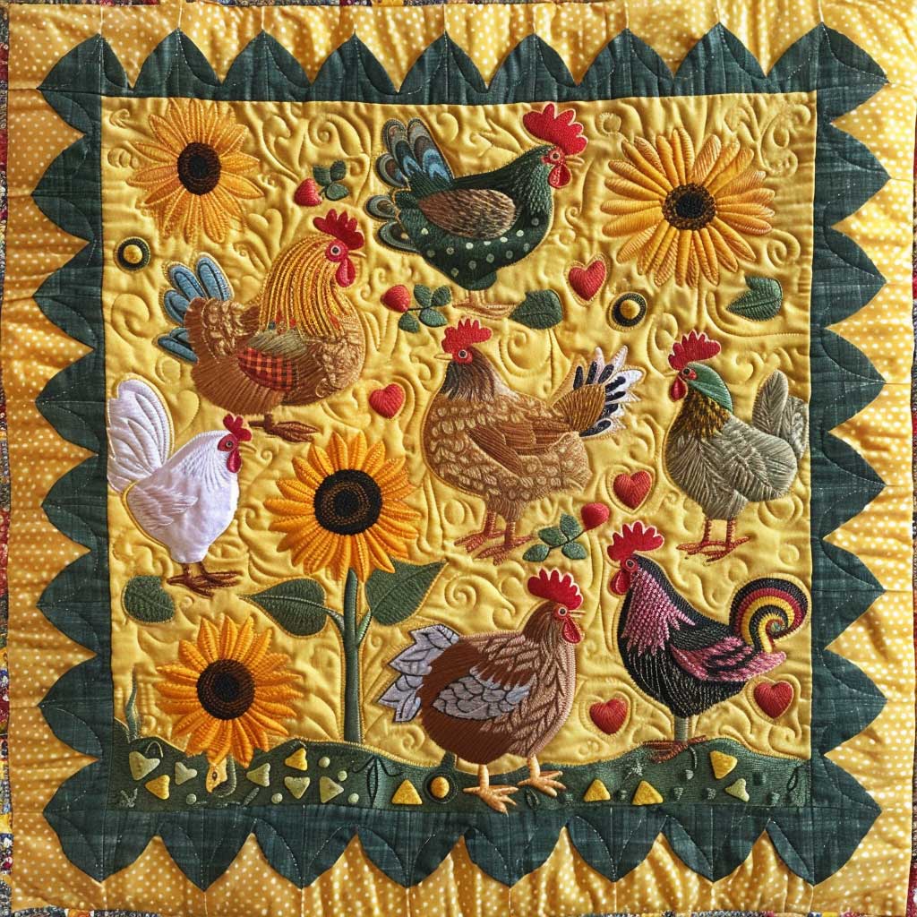 Stunning Sunflower Chickens XR2907022CL Quilt