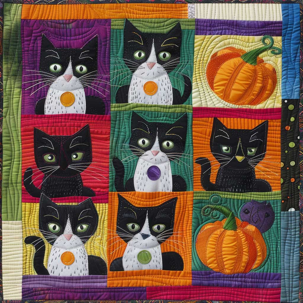 Tuxedo Cat An Pumpkins XR0409031CL Quilt