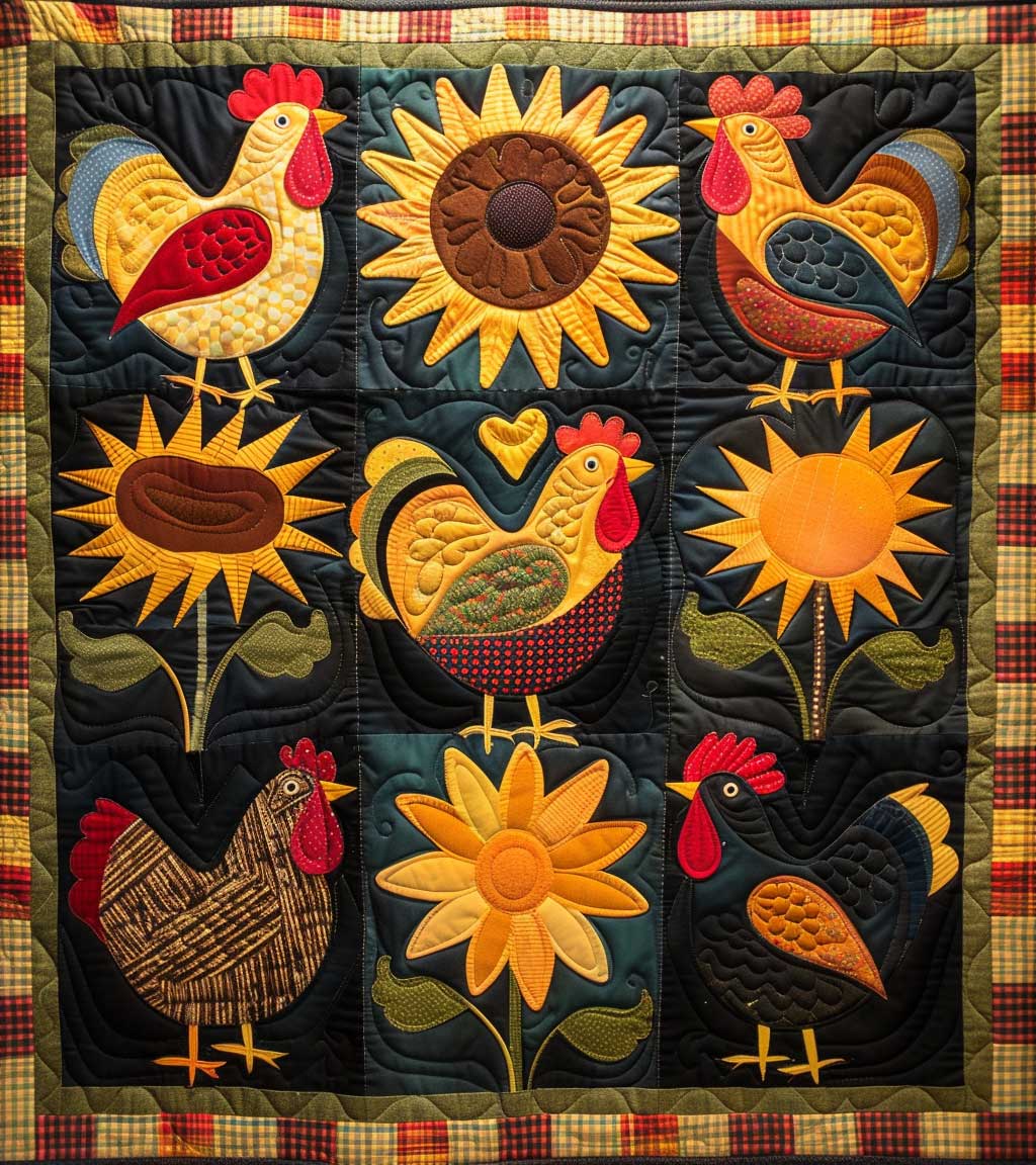 Yellow Sun Chickens XR1508014CL Quilt