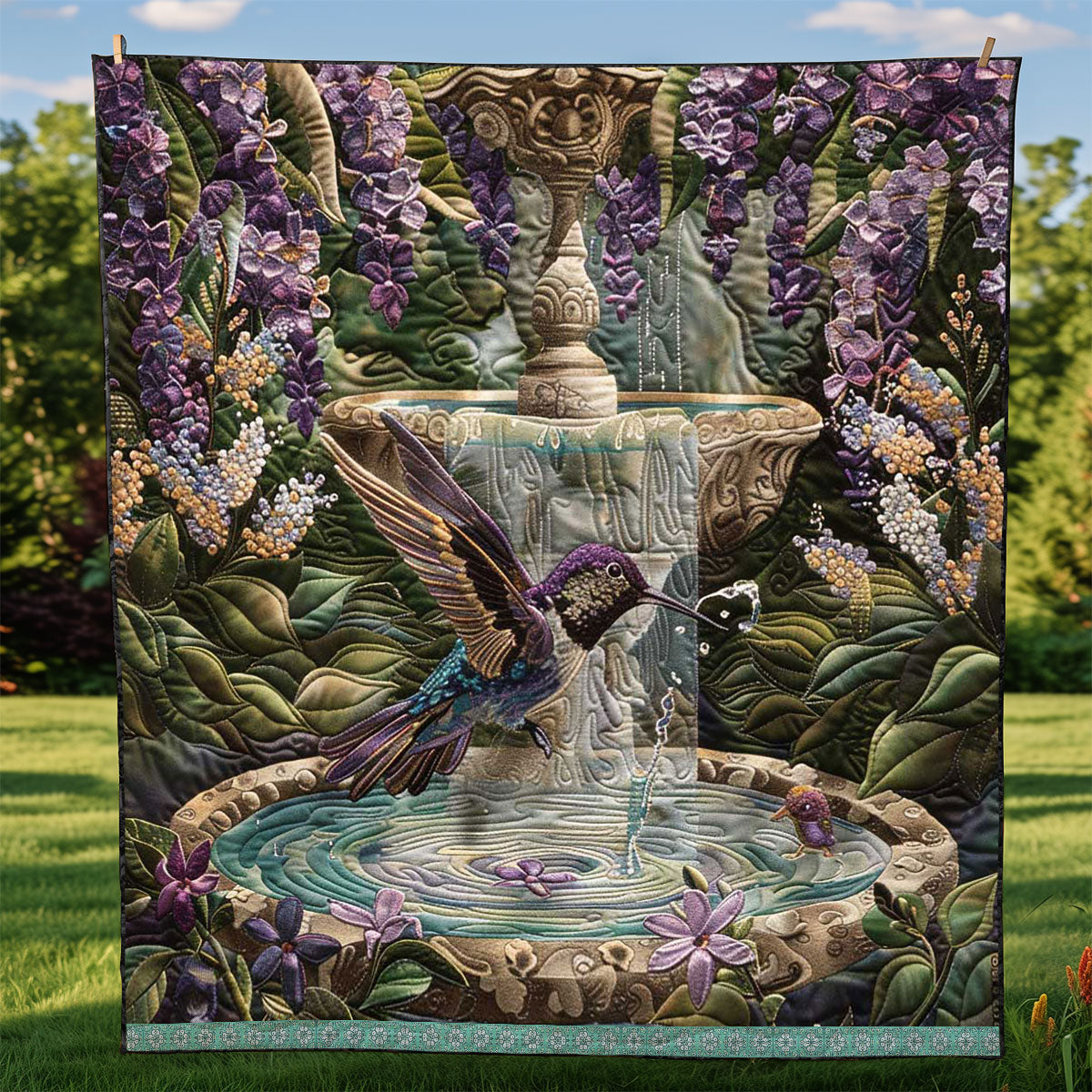 Wisteria Fountain Hummingbird WP0909047CL Quilt