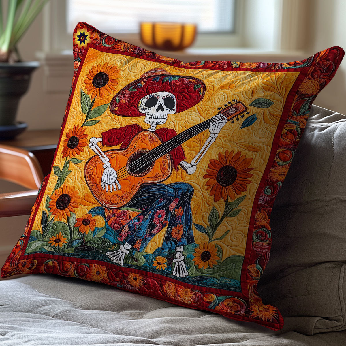 Skeleton Playing Guitar WY1612122CL Quilt Pillow Case