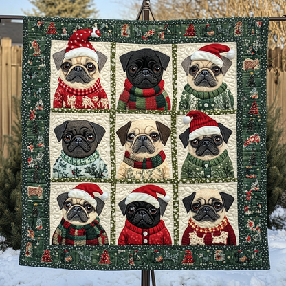 Merry Christmas Pugs XR2309011CL Quilt