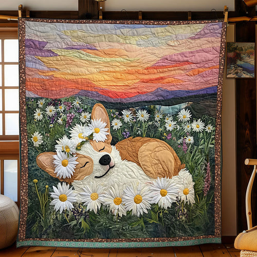 Corgi Sleep Flower WT0703111CL Quilt