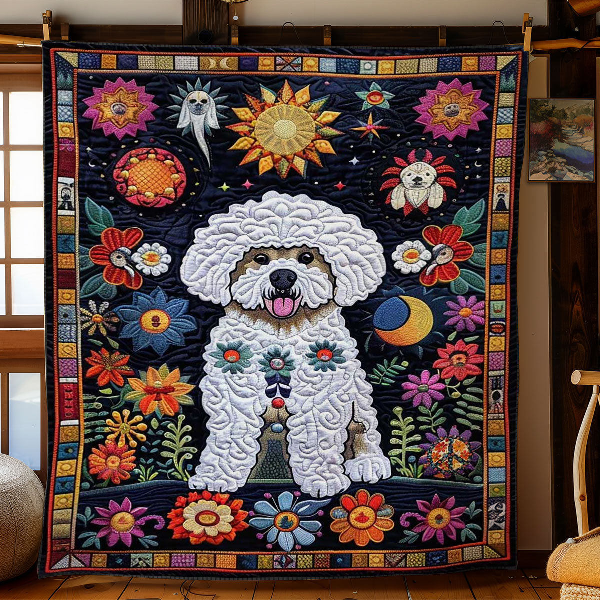 Bichon Frise Flower Moon WN1210009CL Quilt