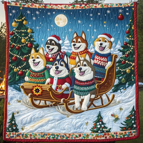 Corgi And Husky Sleigh Team WN1010066CL Quilt