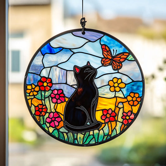 Black Cat WJ1810035CL Stained Glass Suncatcher