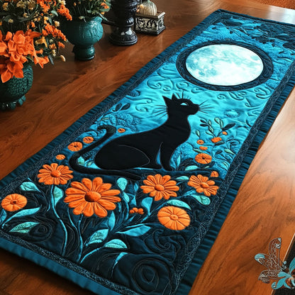 Black Cat Teal CP0705008CL Quilted Table Runner