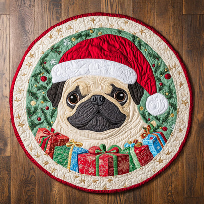 Merry Santa Pug CW1109013CL Quilted Round Mat